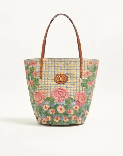 Valentino Garavani  Garavani Panier De Fleurs Medium Embroidered Raffia Shopping Bag Woman  In Multi