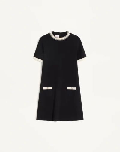 Valentino Embroidered Knit Dress Woman Black/ivory Xxs In Black