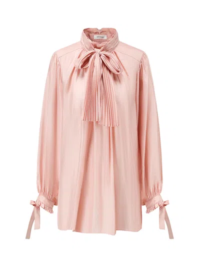 Into The East Women Soft Pink Silk Tie-front Shirt
