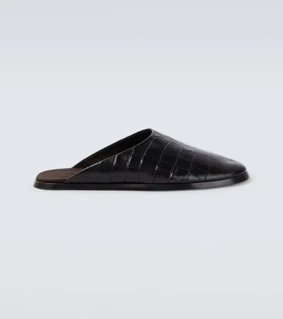 Fear Of God Croc-effect Leather Mules In Black