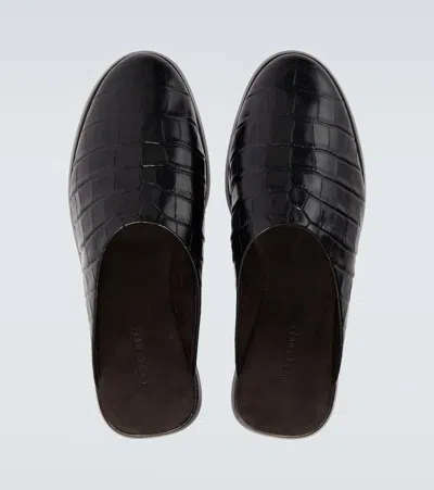 Fear Of God Croc-effect Leather Mules In Black
