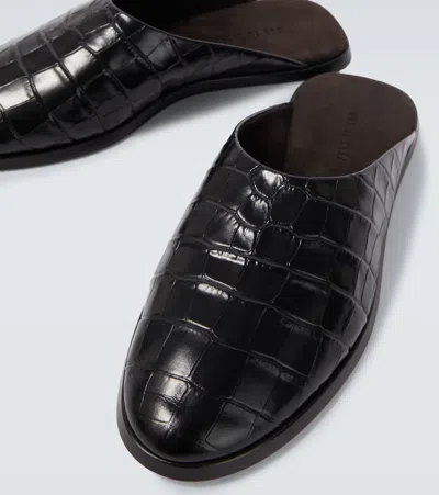Fear Of God Croc-effect Leather Mules In Black