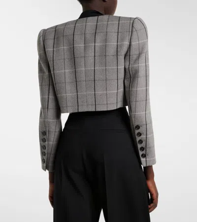 Chloé Virgin Wool Checked Double-breasted Cropped Jacket In Gray