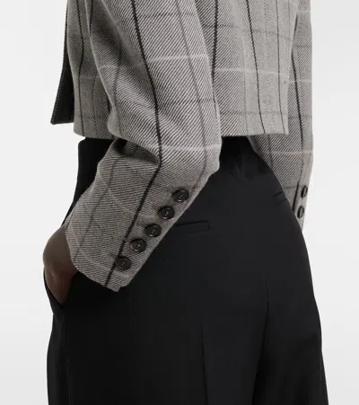 Chloé Virgin Wool Checked Double-breasted Cropped Jacket In Gray
