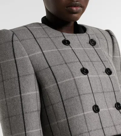 Chloé Virgin Wool Checked Double-breasted Cropped Jacket In Gray
