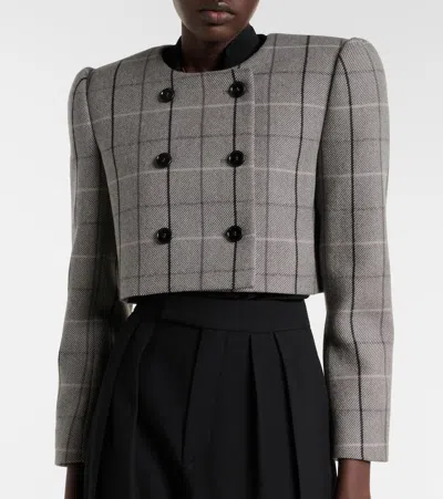 Chloé Virgin Wool Checked Double-breasted Cropped Jacket In Gray