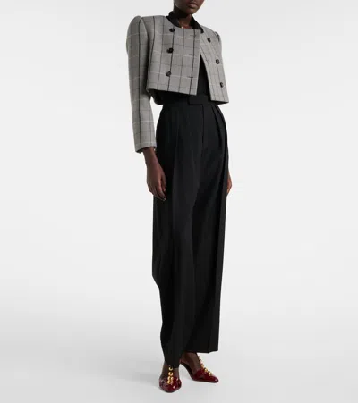 Chloé Virgin Wool Checked Double-breasted Cropped Jacket In Gray