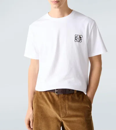 Loewe Slim-fit Logo-embroidered Cotton-jersey T-shirt In White