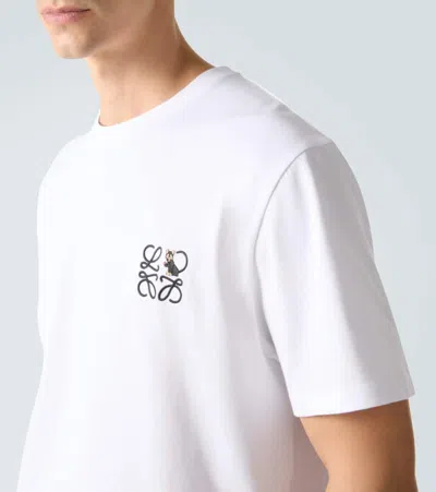 Loewe Slim-fit Logo-embroidered Cotton-jersey T-shirt In White