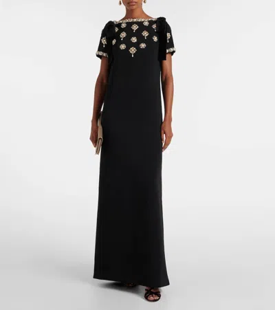 Carolina Herrera Embellished Bow Shoulder Column Gown In Black