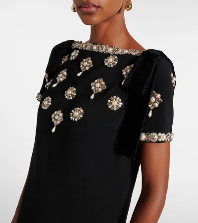 Carolina Herrera Embellished Bow Shoulder Column Gown In Black