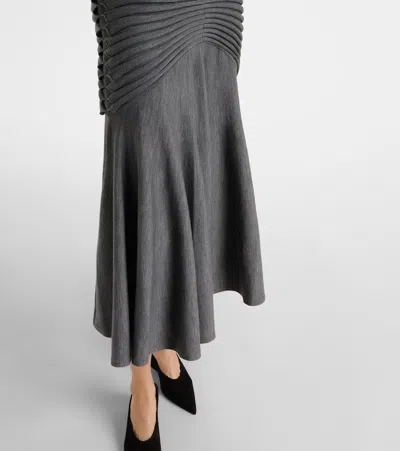 Alaïa Knitted Pleated Wool Midi Dress In Gray