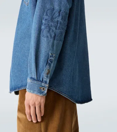 Loewe Mens Mid Blue Denim Anagram-embroidery Long-sleeves Denim Overshirt In Blue