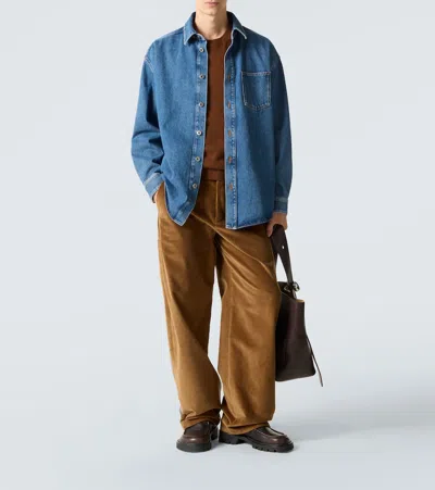 Loewe Mens Mid Blue Denim Anagram-embroidery Long-sleeves Denim Overshirt In Blue