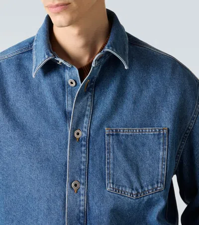 Loewe Mens Mid Blue Denim Anagram-embroidery Long-sleeves Denim Overshirt In Blue
