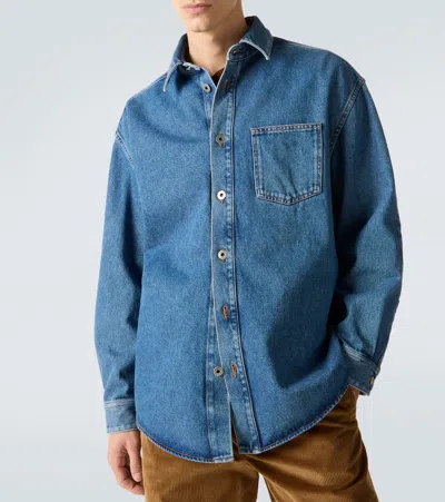 Loewe Mens Mid Blue Denim Anagram-embroidery Long-sleeves Denim Overshirt In Blue