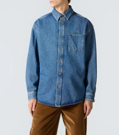 Loewe Mens Mid Blue Denim Anagram-embroidery Long-sleeves Denim Overshirt In Blue