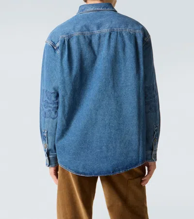 Loewe Mens Mid Blue Denim Anagram-embroidery Long-sleeves Denim Overshirt In Blue