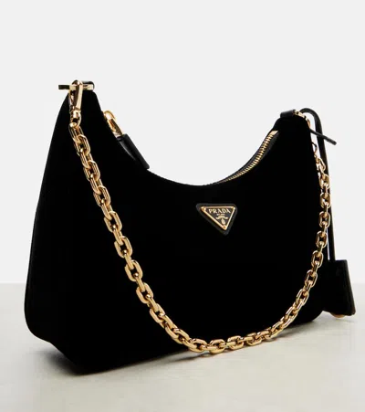 Prada Re-edition Mini Velvet Shoulder Bag In Black