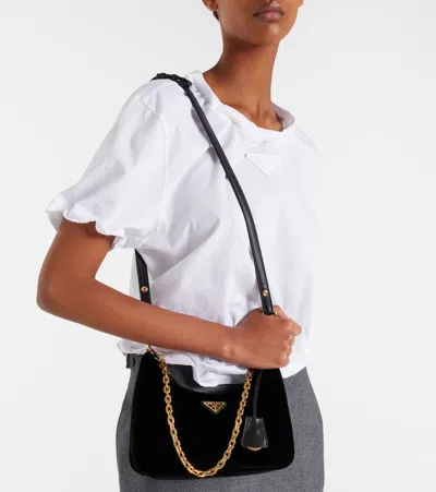 Prada Re-edition Mini Velvet Shoulder Bag In Black