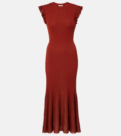 Ulla Johnson Noelle Knitted Lame Midi Dress In Burgundy