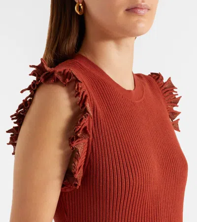 Ulla Johnson Noelle Knitted Lame Midi Dress In Burgundy