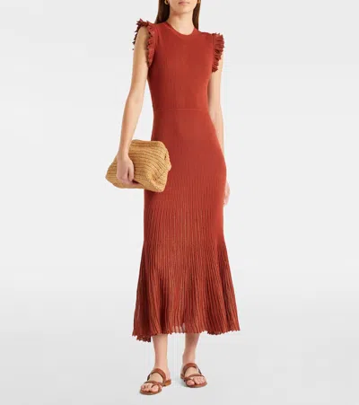 Ulla Johnson Noelle Knitted Lame Midi Dress In Burgundy