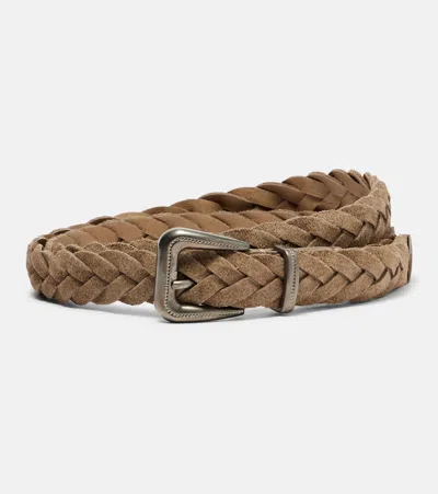 Brunello Cucinelli Braided Suede Belt In White