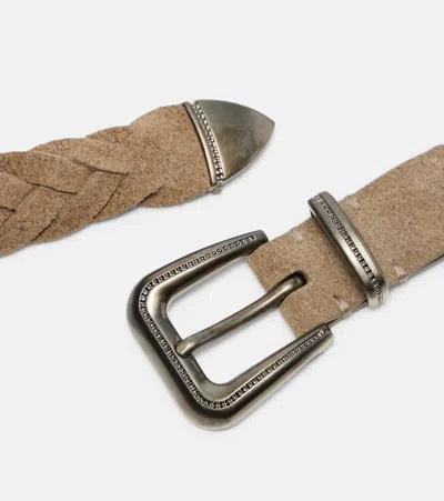 Brunello Cucinelli Braided Suede Belt In White