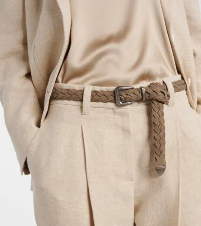 Brunello Cucinelli Braided Suede Belt In White