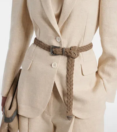 Brunello Cucinelli Braided Suede Belt In White