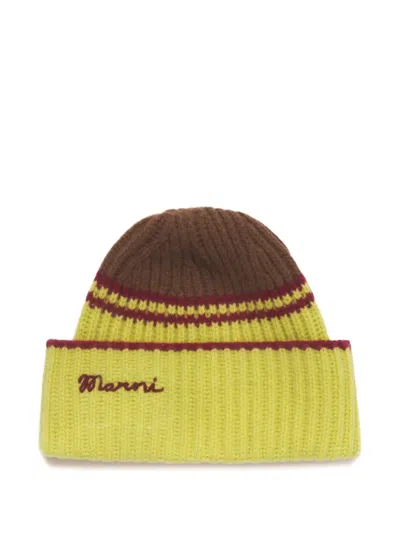 Marni Colour-block Striped Beanie In Yellow
