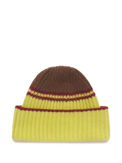 Marni Colour-block Striped Beanie In Yellow