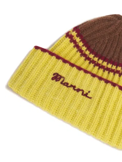 Marni Colour-block Striped Beanie In Yellow