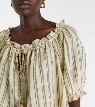 Ulla Johnson Paros Striped Cropped Cotton Top In Neutral
