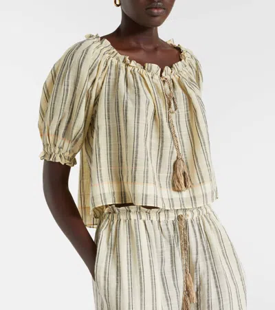 Ulla Johnson Paros Striped Cropped Cotton Top In Neutral