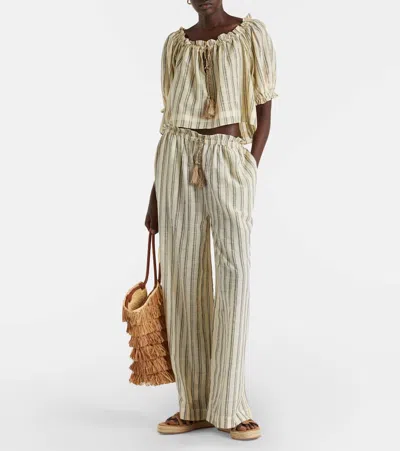 Ulla Johnson Paros Striped Cropped Cotton Top In Neutral