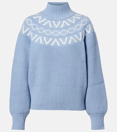 Varley Marcie Ribbed-knit Turtleneck Sweater In Blue