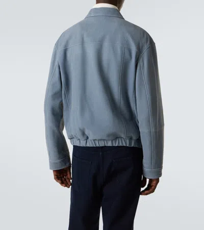 Brunello Cucinelli Leather Blouson Jacket In Blue