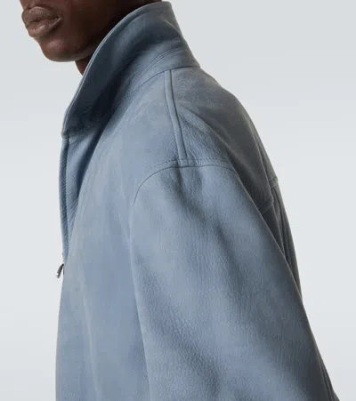 Brunello Cucinelli Leather Blouson Jacket In Blue