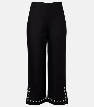 Staud Piha Linen-blend Flared Pants In Black