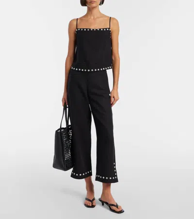 Staud Piha Linen-blend Flared Pants In Black