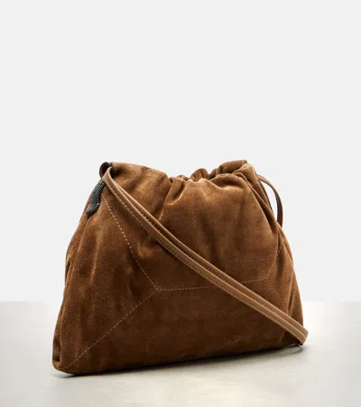 Brunello Cucinelli Suede Crossbody Bag In Brown