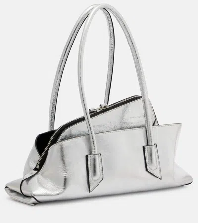 Attico La Passeggiata Small Leather Tote Bag In Silver