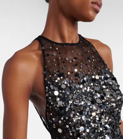 Attico Sequined Sheer Minidress In Black