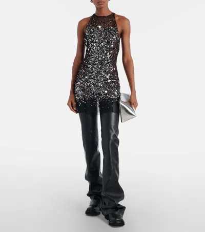 Attico Sequined Sheer Minidress In Black