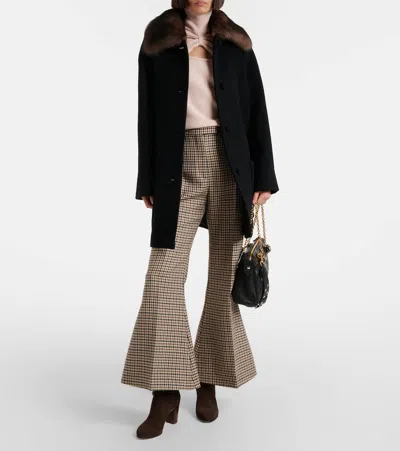 Valentino Houndstooth Cropped Virgin Wool Flared Pants In Multi