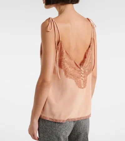 Valentino Lace-trimmed Silk Crêpe De Chine Top In Pink