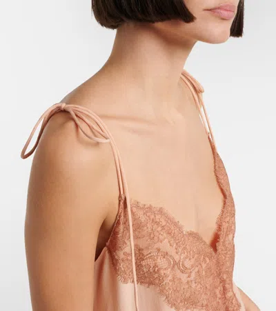 Valentino Lace-trimmed Silk Crêpe De Chine Top In Pink