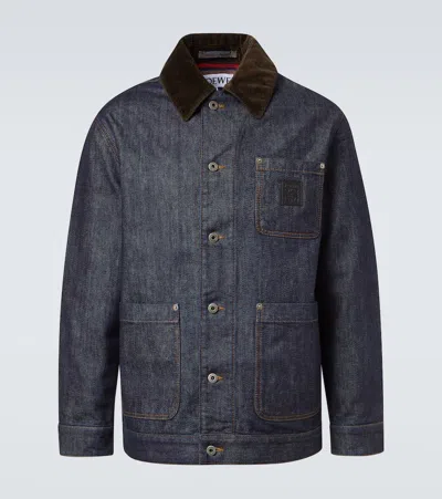 Loewe Corduroy-trimmed Denim Jacket In Blue